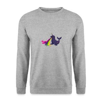 seehund,regenbogen,kotzender seehund,robbe,einhorn - Unisex Pullover - Weißgrau meliert - Vorne - Alina (178cm) & Michal (187cm)