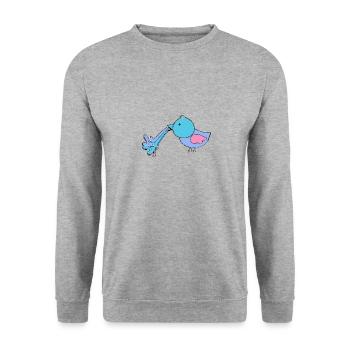 kotzender vogel glück,vogel,küken,blau - Unisex Pullover - Weißgrau meliert - Vorne - Alina (178cm) & Michal (187cm)