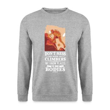 Climbing Mountain Alps Nature Climbing Gift - Unisex Sweatshirt - salt & pepper - Front - Alina (178cm) & Michal (187cm)