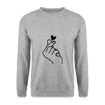 snapping hand with heart - Unisex Sweatshirt - salt & pepper - Front - Alina (178cm) & Michal (187cm)