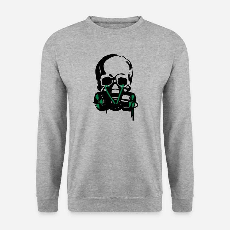 Schädel in Gasmaske  - Unisex Pullover - Weißgrau meliert