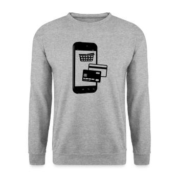 Phone with shopping cart and Credit card - Unisex Sweatshirt - salt & pepper - Front - Alina (178cm) & Michal (187cm)