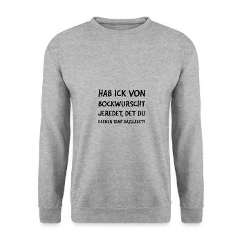 Hab Ick von Bockwurst jeredet det du deenen senf.. - Unisex Pullover - Weißgrau meliert - Vorne - Alina (178cm) & Michal (187cm)