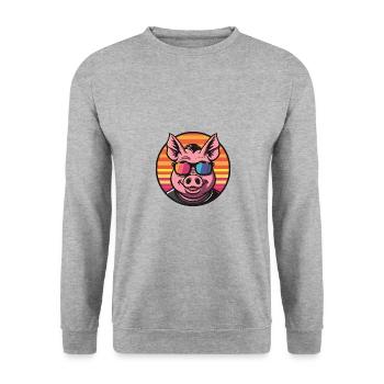 Cochon Bande Dessinée Été Cool - Sweat-shirt Unisexe - gris chiné - Devant - Alina (178cm) & Michal (187cm)