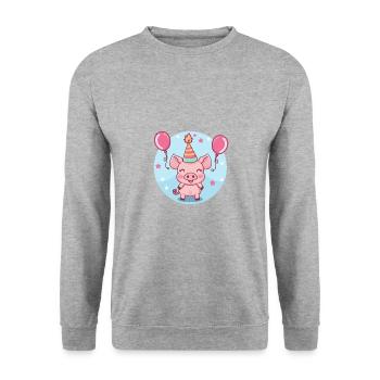 Schwein Geburtstag Baby Wildschwein - Unisex Pullover - Weißgrau meliert - Vorne - Alina (178cm) & Michal (187cm)