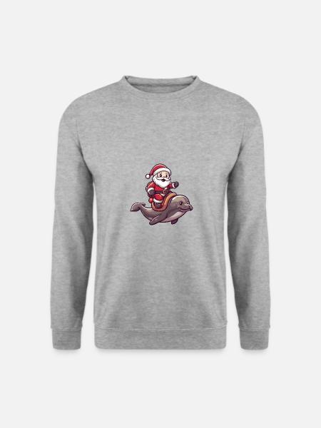 Robbe Tier Weihnachtsmann - Unisex Pullover - Weißgrau meliert