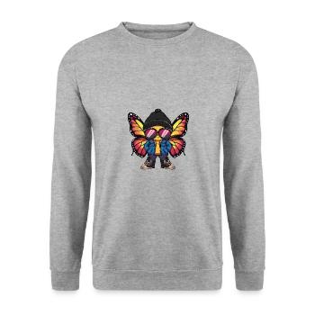 Schmetterling Cool Comic - Unisex Pullover - Weißgrau meliert - Vorne - Alina (178cm) & Michal (187cm)