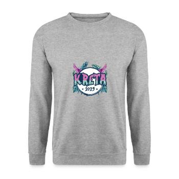 Kreta 2025 Urlaub - Unisex Pullover - Weißgrau meliert - Vorne - Alina (178cm) & Michal (187cm)