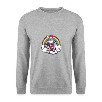 Pferd Weihnachtsmann Regenbogen - Unisex Pullover - Weißgrau meliert - Vorne - Alina (178cm) & Michal (187cm)