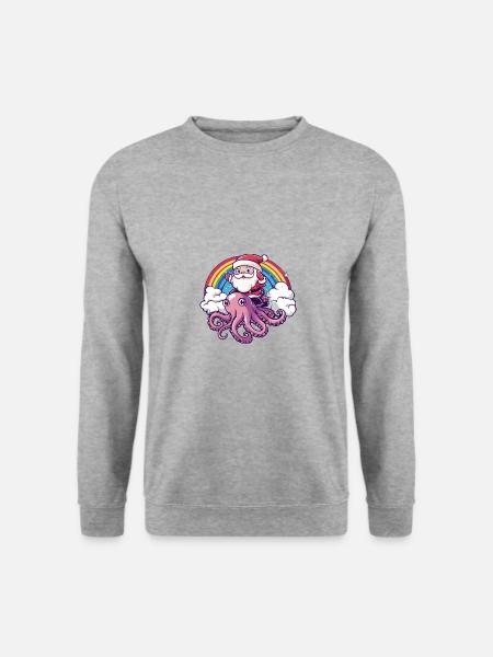 Oktopus Weihnachtsmann Regenbogen - Unisex Pullover - Weißgrau meliert