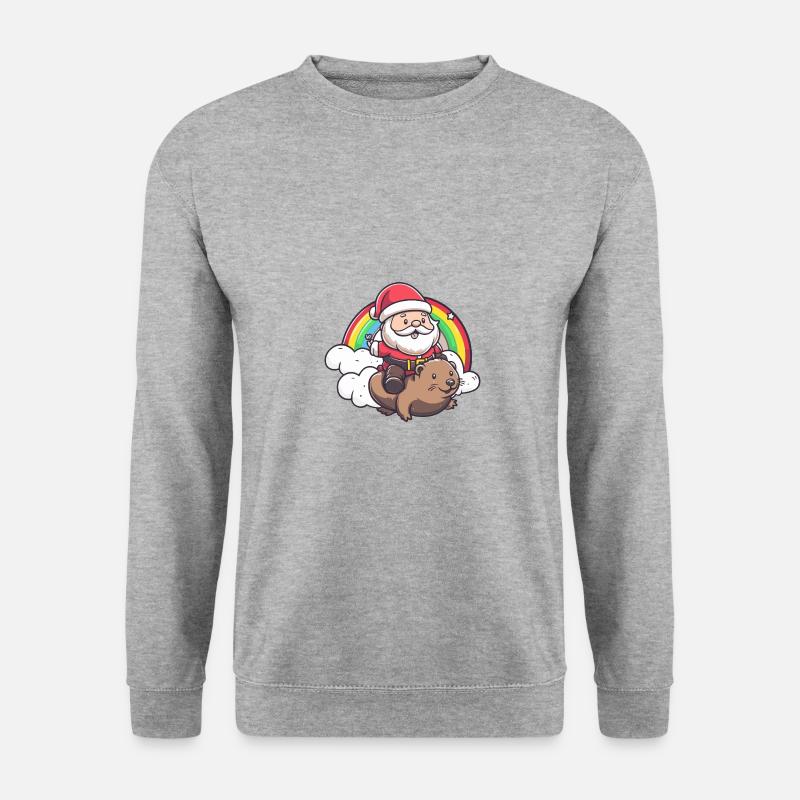 Biber Weihnachtsmann Regenbogen - Unisex Pullover - Weißgrau meliert