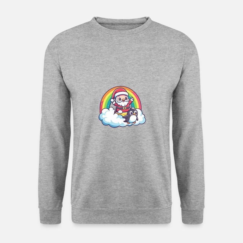 Pinguin Weihnachtsmann Regenbogen - Unisex Pullover - Weißgrau meliert