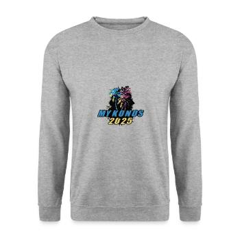 Mykonos 2025 Urlaub Palmen Bunt - Unisex Pullover - Weißgrau meliert - Vorne - Alina (178cm) & Michal (187cm)