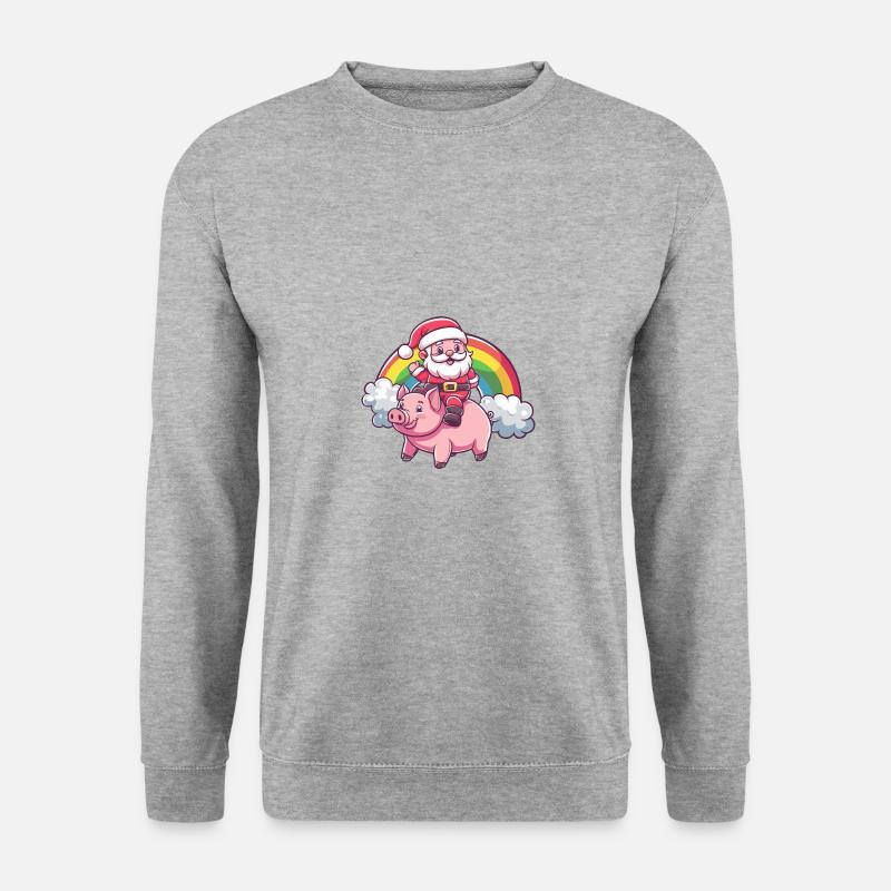 Schwein Weihnachtsmann Regenbogen - Unisex Pullover - Weißgrau meliert