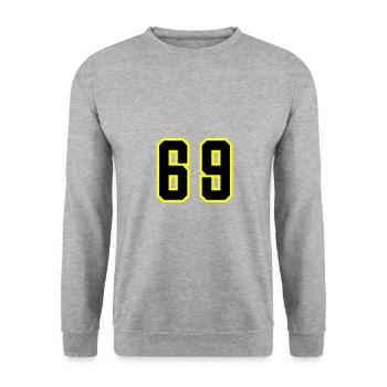 69 Zahl Trikot - Unisex Pullover - Weißgrau meliert - Vorne - Alina (178cm) & Michal (187cm)