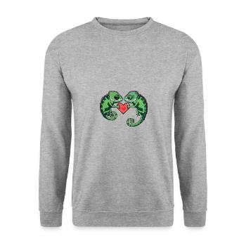 Chameleon Paar Valentinstag - Unisex Pullover - Weißgrau meliert - Vorne - Alina (178cm) & Michal (187cm)