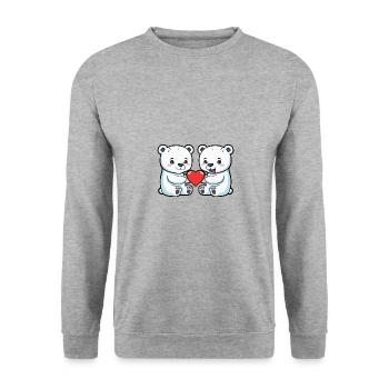 Couple d’ours polaires Saint-Valentin - Sweat-shirt Unisexe - gris chiné - Devant - Alina (178cm) & Michal (187cm)