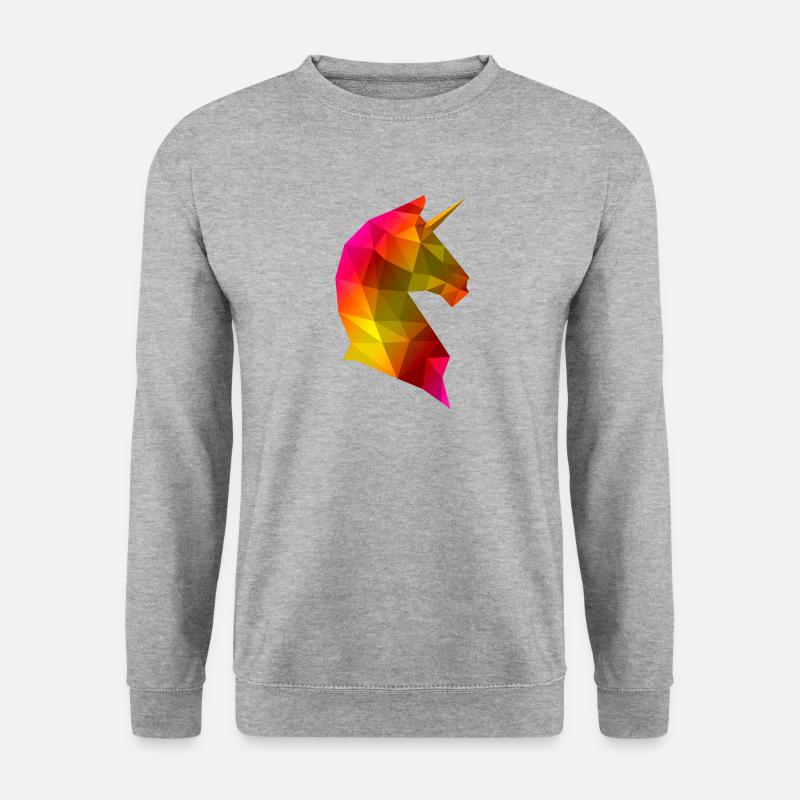 Einhorn Lowpoly Regenbogen 3D - Unisex Pullover - Weißgrau meliert