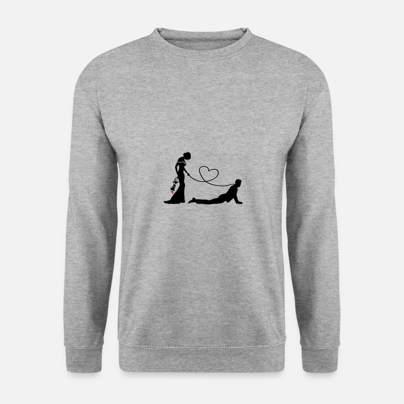 Hochzeit Brautpaar Leine Herz - Unisex Pullover - Weißgrau meliert