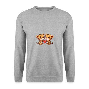 Leopard Paar Valentinstag - Unisex Pullover - Weißgrau meliert - Vorne - Alina (178cm) & Michal (187cm)