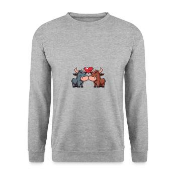 Stier Paar Valentinstag - Unisex Pullover - Weißgrau meliert - Vorne - Alina (178cm) & Michal (187cm)