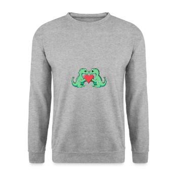Dinosaurier brontosaurus Paar Verliebt - Unisex Pullover - Weißgrau meliert - Vorne - Alina (178cm) & Michal (187cm)