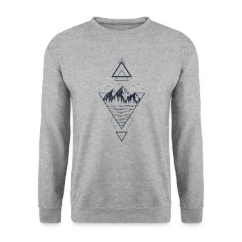 Geometric Design Lake Mountains Nature - Unisex Sweatshirt - salt & pepper - Front - Alina (178cm) & Michal (187cm)