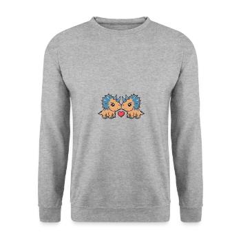 Dinosaure tricératops Couple En Amour Saint Valentin - Sweat-shirt Unisexe - gris chiné - Devant - Alina (178cm) & Michal (187cm)