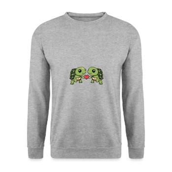 Tortue Couple Saint-Valentin - Sweat-shirt Unisexe - gris chiné - Devant - Alina (178cm) & Michal (187cm)