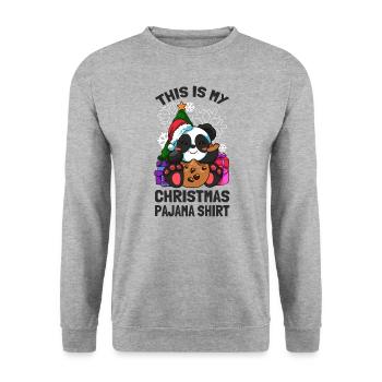 This Is My Christmas Pajama Shirt Weihnachten - Unisex Pullover - Weißgrau meliert - Vorne - Alina (178cm) & Michal (187cm)