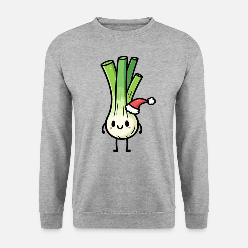 Kawaii Lauch mit Weihnachtsmütze - Unisex Pullover - Weißgrau meliert