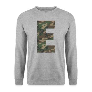 Tough letter E in camouflage pattern! Enlarge or - Unisex Sweatshirt - salt & pepper - Front - Alina (178cm) & Michal (187cm)