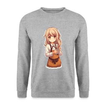 Kawaii Anime Girl at Work - Unisex Sweatshirt - salt & pepper - Front - Alina (178cm) & Michal (187cm)