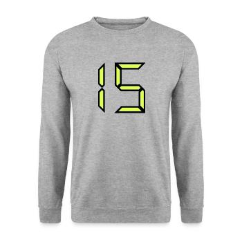 15 YEARS. 15. 15th ANNIVERSARY. BIRTHDAY 15 YEARS. - Unisex Sweatshirt - salt & pepper - Front - Alina (178cm) & Michal (187cm)