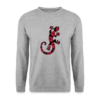 Gecko, lizard, hibiscus, flowers, beach, surf, sun - Sweat-shirt Unisexe - gris chiné - Devant - Alina (178cm) & Michal (187cm)