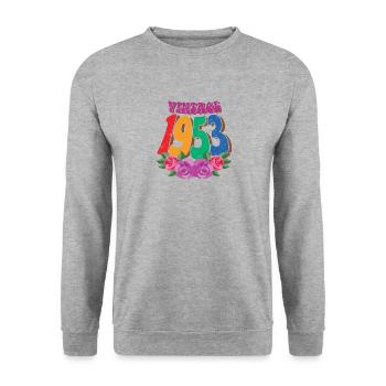 Fleur rétro 1953, 70 ans Cadeau 70e anniversaire - Sweat-shirt Unisexe - gris chiné - Devant - Alina (178cm) & Michal (187cm)