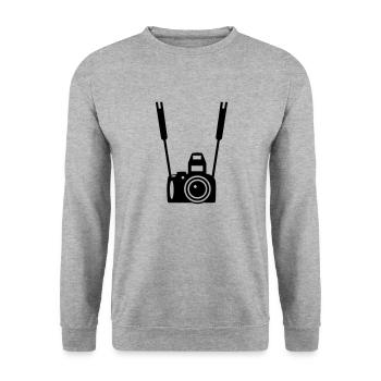Foto-Kamera - Unisex Pullover - Weißgrau meliert - Vorne - Alina (178cm) & Michal (187cm)
