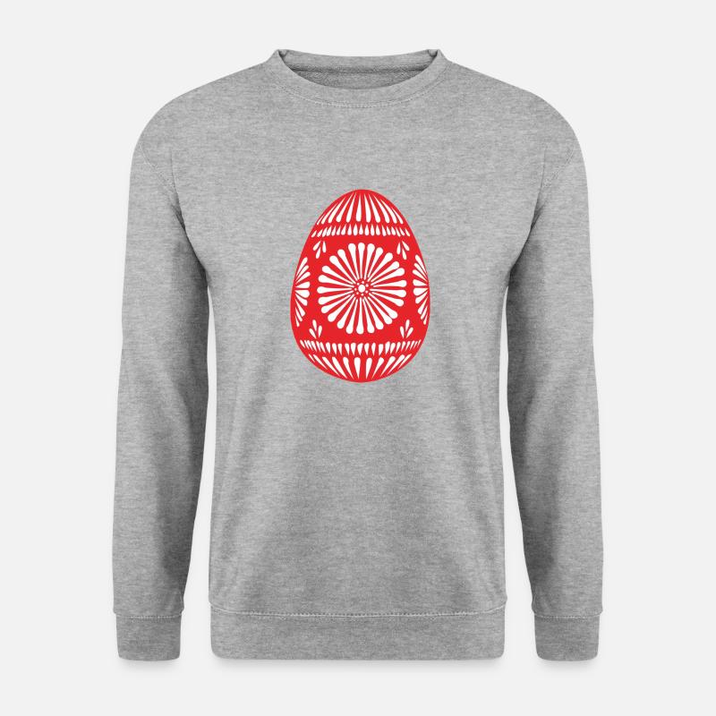 Rotes gemustertes Osterei - Unisex Pullover - Weißgrau meliert