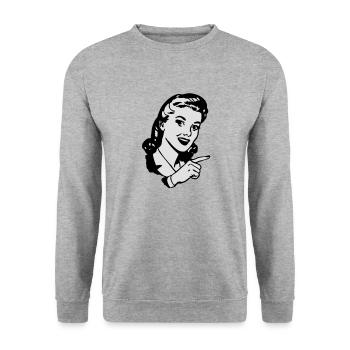 Frau Retro - Unisex Pullover - Weißgrau meliert - Vorne - Alina (178cm) & Michal (187cm)