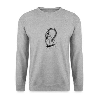 Hand mit Hufeisen - Unisex Pullover - Weißgrau meliert - Vorne - Alina (178cm) & Michal (187cm)