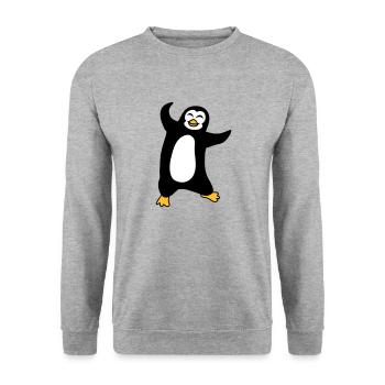 pinguin tanzen gluecklich froehlich vogel springen - Unisex Pullover - Weißgrau meliert - Vorne - Alina (178cm) & Michal (187cm)