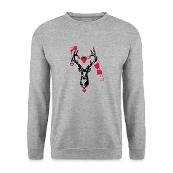 Wiesn Hirsch / / Junggesellenabschied - Unisex Pullover - Weißgrau meliert - Vorne - Alina (178cm) & Michal (187cm)
