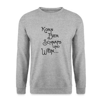 Korn Bier Schnaps - Unisex Pullover - Weißgrau meliert - Vorne - Alina (178cm) & Michal (187cm)
