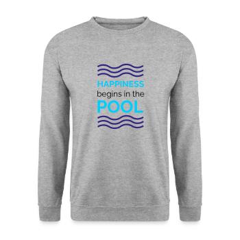 HAPPINESS begins in the POOL - Unisex Pullover - Weißgrau meliert - Vorne - Alina (178cm) & Michal (187cm)