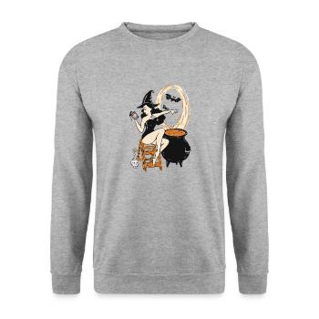 Halloween Witch Pin Up Vintage Retro - Unisex Sweatshirt - salt & pepper - Front - Alina (178cm) & Michal (187cm)