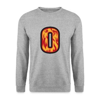 Buchstabe O mit Flammen - Buchstabe mit Feuer 🔥 - Unisex Pullover - Weißgrau meliert - Vorne - Alina (178cm) & Michal (187cm)