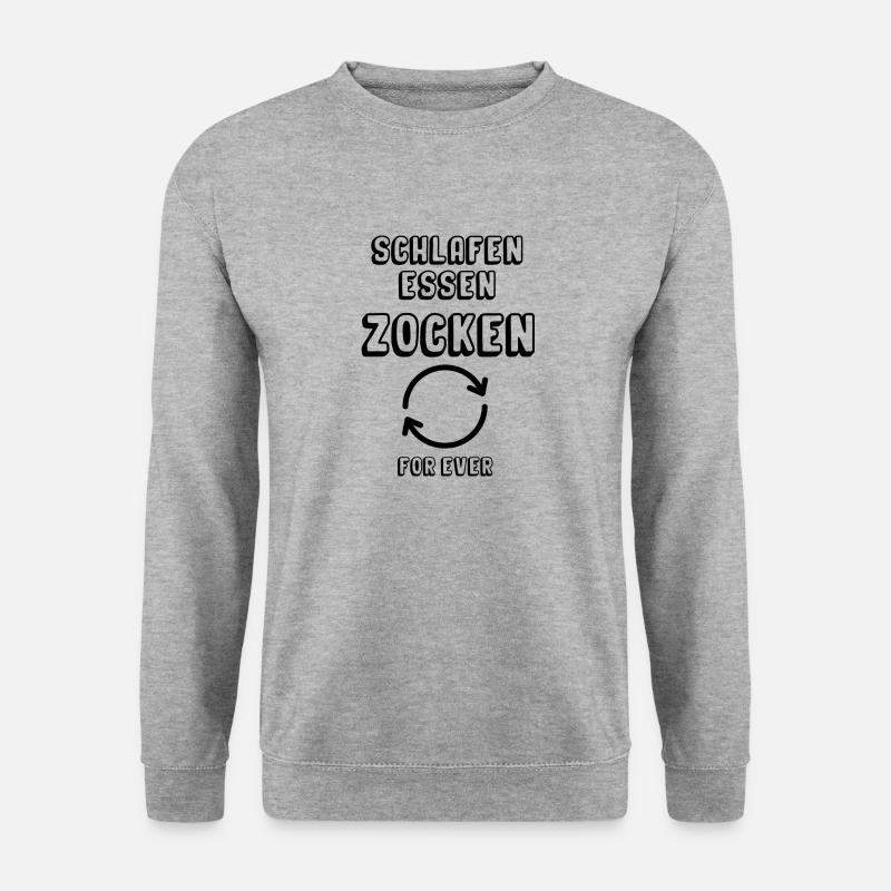schlafen essen zocken for ever - Unisex Pullover - Weißgrau meliert