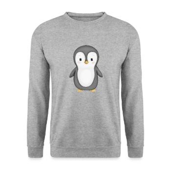 süßer Pinguin - Unisex Pullover - Weißgrau meliert - Vorne - Alina (178cm) & Michal (187cm)