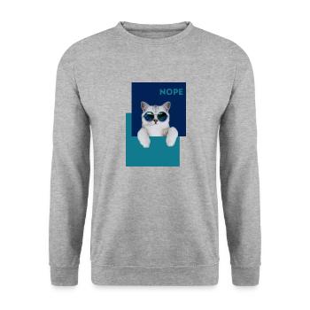 Katze Nope - Unisex Pullover - Weißgrau meliert - Vorne - Alina (178cm) & Michal (187cm)