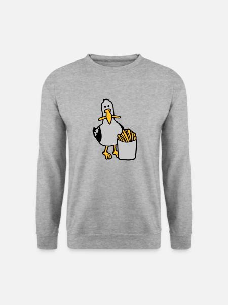 Glückliche Möwe geklaute Pommes - Unisex Pullover - Weißgrau meliert